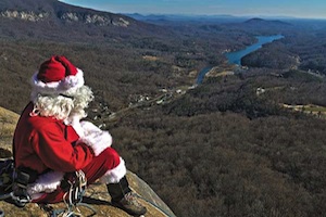 Santa on Chimney at Chimney Rock Park