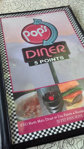 Menu at Pop's Diner in Hendersonville